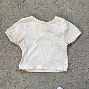 Cream Ribbed Short Sleeve Top